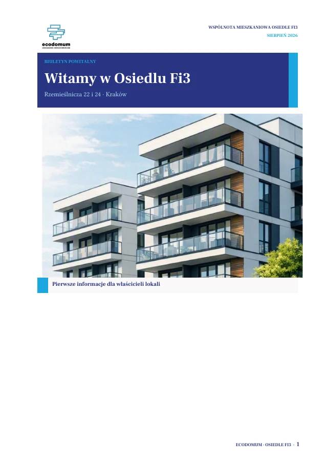 Cover of the Fi3 welcome bulletin designed for Ecodomum