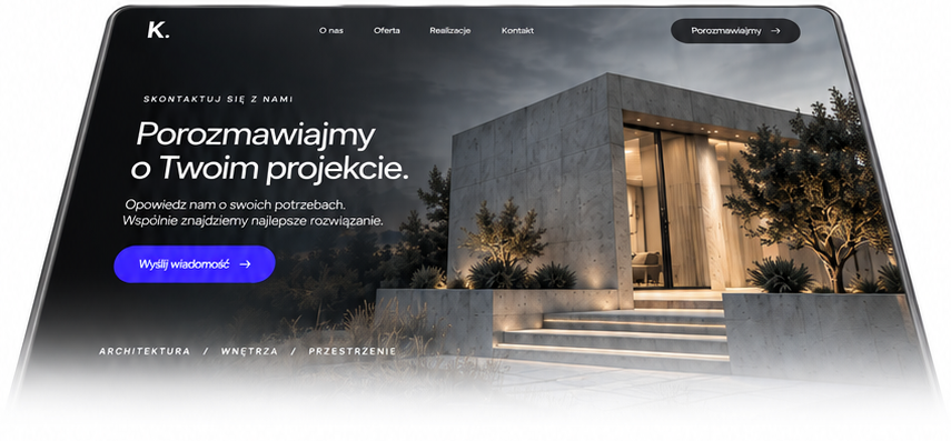 An example website design presented on a large screen.